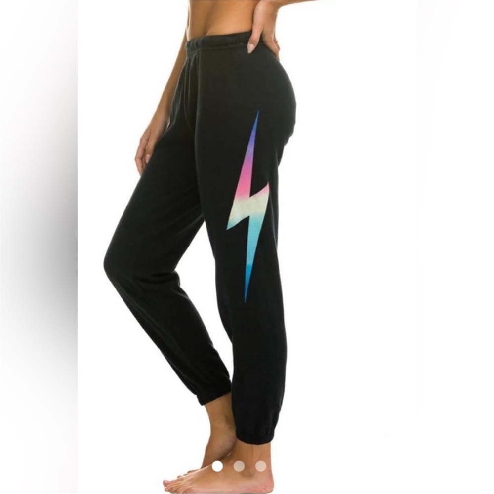 Women’s Aviator Nation Bolt Sweatpants in Charcoal/Rainbow Pink